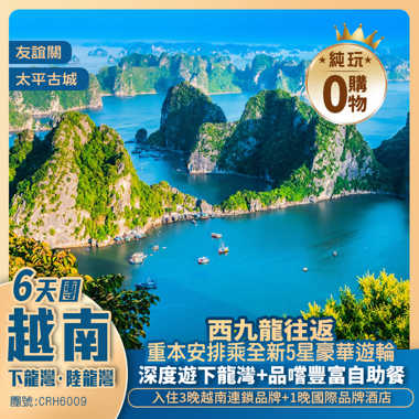 【北越雙龍】全新5星豪華遊輪下龍灣（豐富自助餐）+輕舟小船陸龍灣+河內36古街+欣賞國寶級水中木戲+西九龍高鐵往返純玩6天團