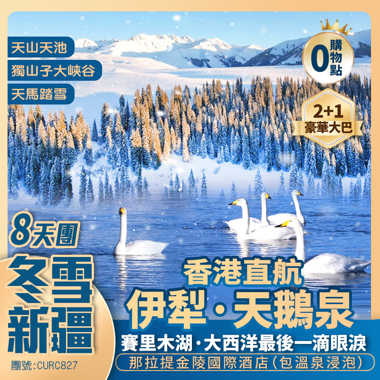 冬雪新疆【伊犁·天鵝泉】天山天池/奎屯/賽里木湖/果子溝大橋/天鵝泉濕地公園【那拉提草原】精河/獨山子大峽谷/國際大巴紮 香港直航純玩8天團