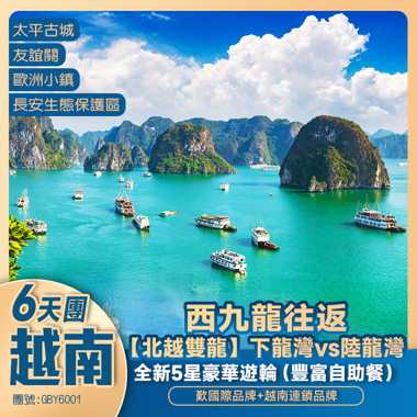 【北越雙龍】全新5星豪華遊輪下龍灣（豐富自助餐）+輕舟小船陸龍灣+河內36古街+欣賞國寶級水中木戲+西九龍高鐵往返純玩6天團